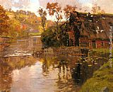 Cottage Canvas Paintings - Cottage By A Stream